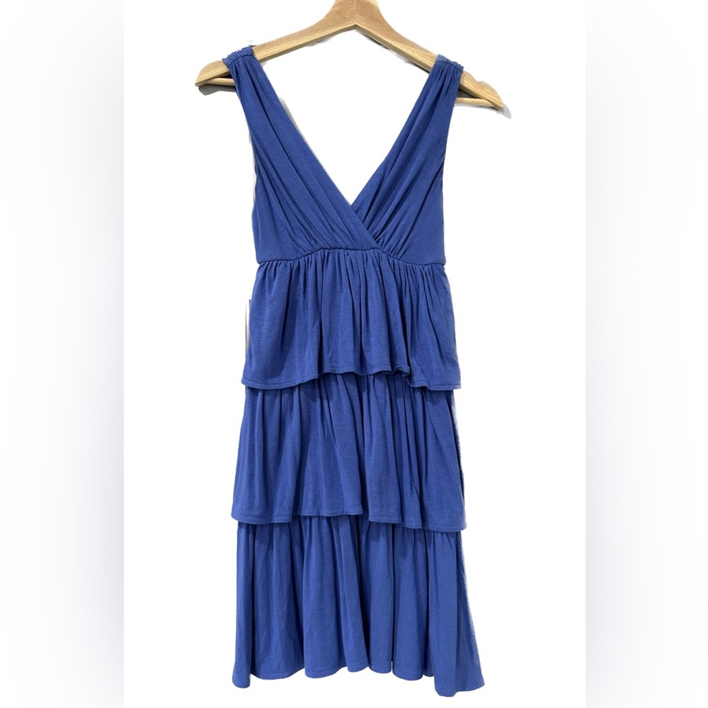 J. Crew Women’s Ruffle Tiered Dress Sleeveless V-neck Blue Size XXS